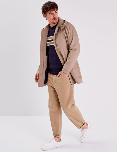 Trench droit à capuche beige homme