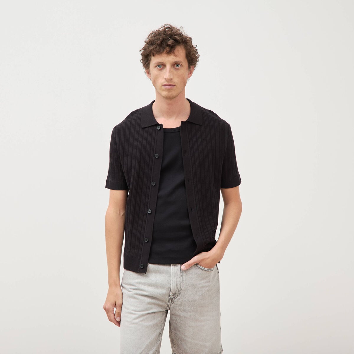 Chemise en coton manches courtes noir homme