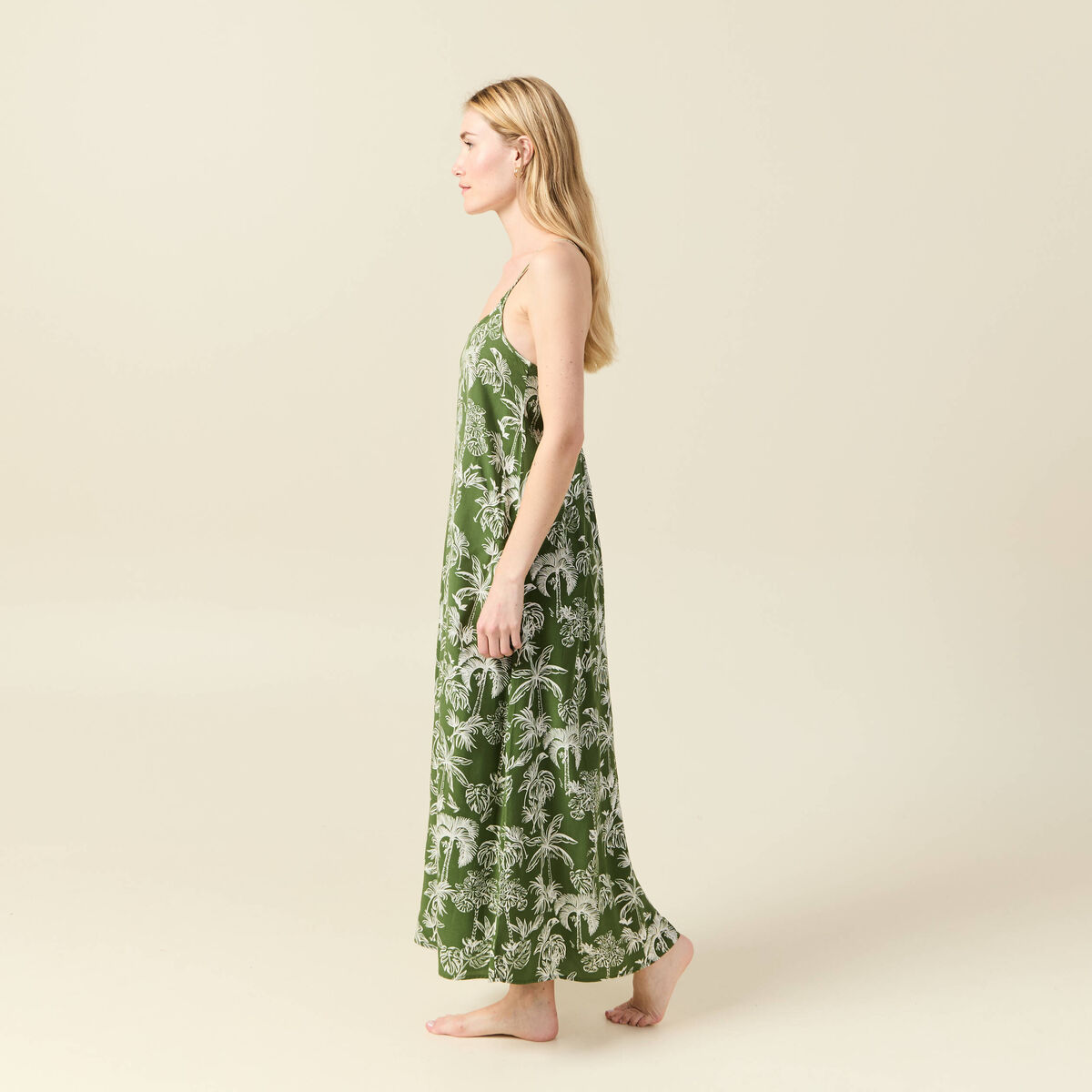 Robe longue droite bretelles vert femme