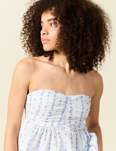 Top col droit à bretelles en coton bleu clair femme