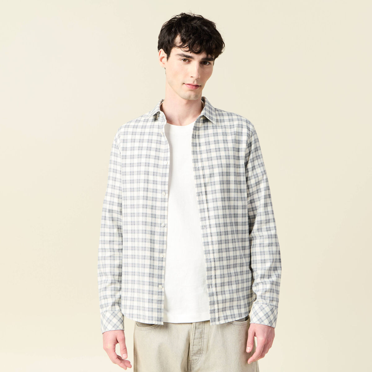 Chemise manches longues beige homme