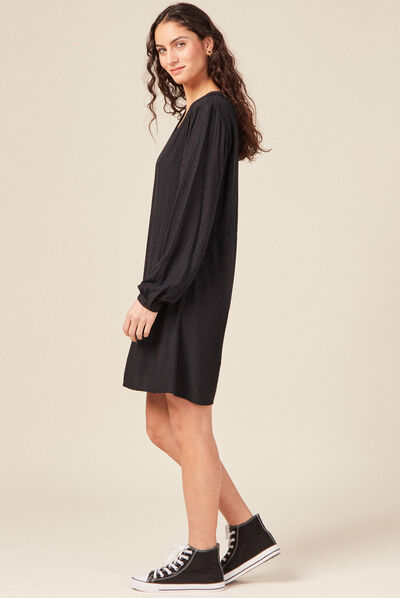 Robe trapèze col en V noir femme