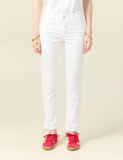 Jeans girlfriend taille haute denim blanc femme