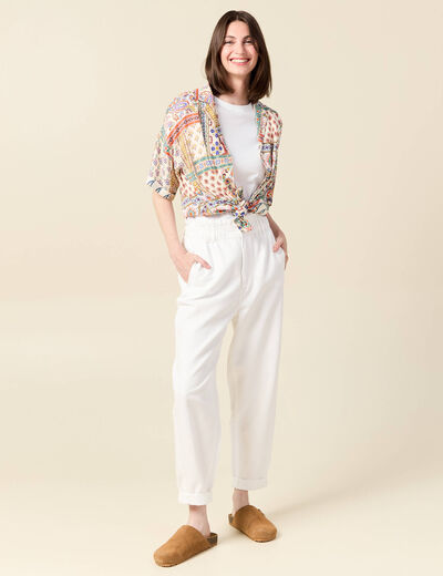 Jeans slouchy taille haute denim blanc femme