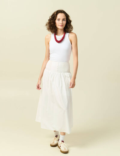 Jupe longue &eacute;vas&eacute;e en coton ecru femme