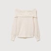 Pull droit manches longues bardot ecru femme