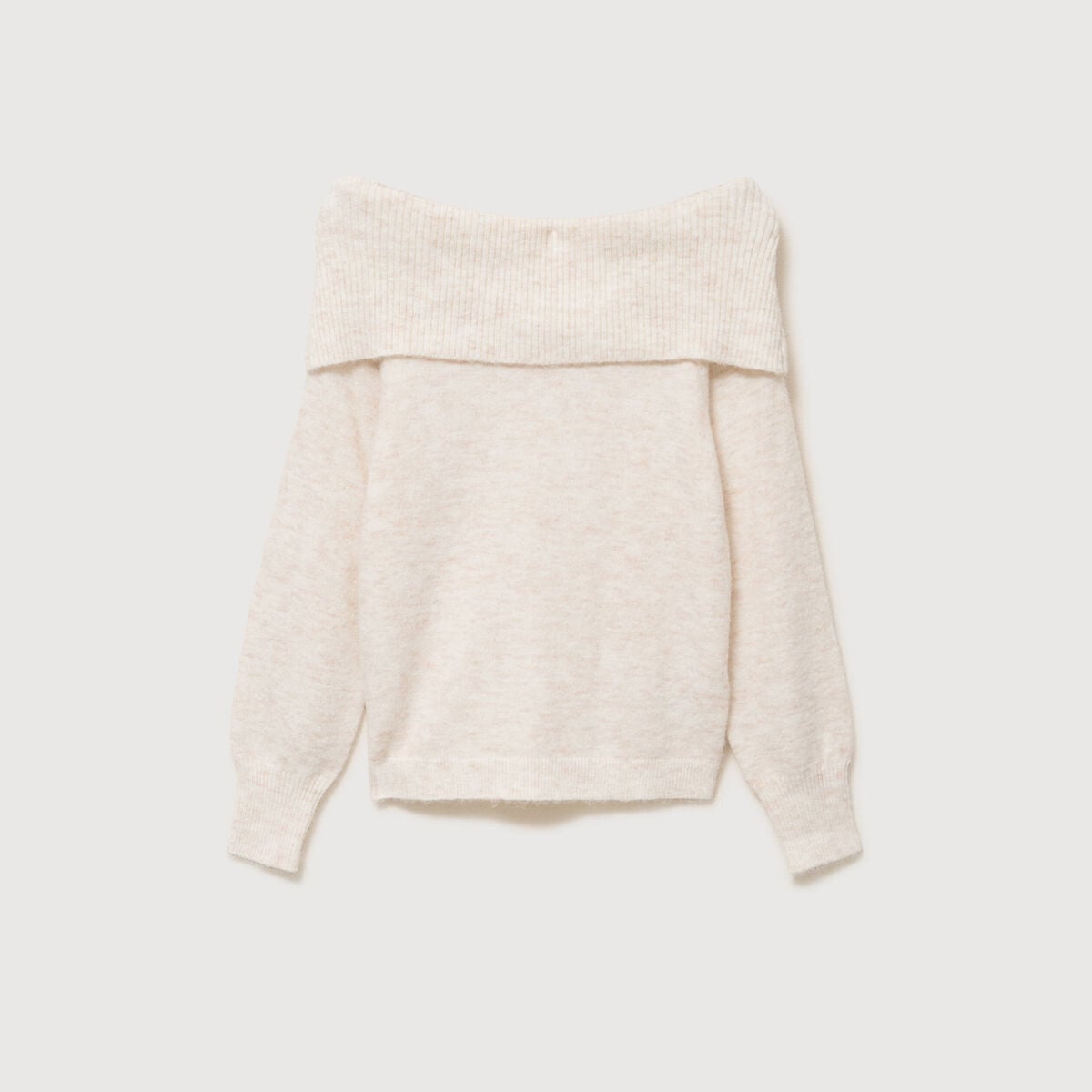 Pull droit manches longues bardot ecru femme