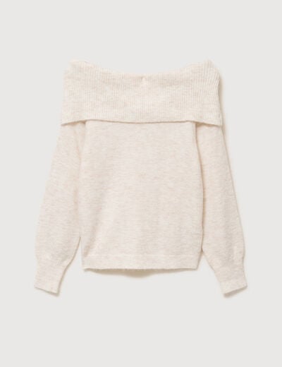 Pull droit manches longues bardot ecru femme