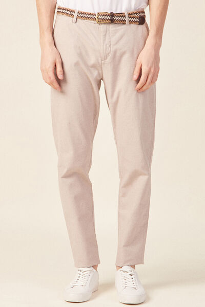 Pantalon chino ceinturé beige homme