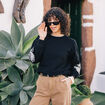 Sweat manches longues brodé noir femme