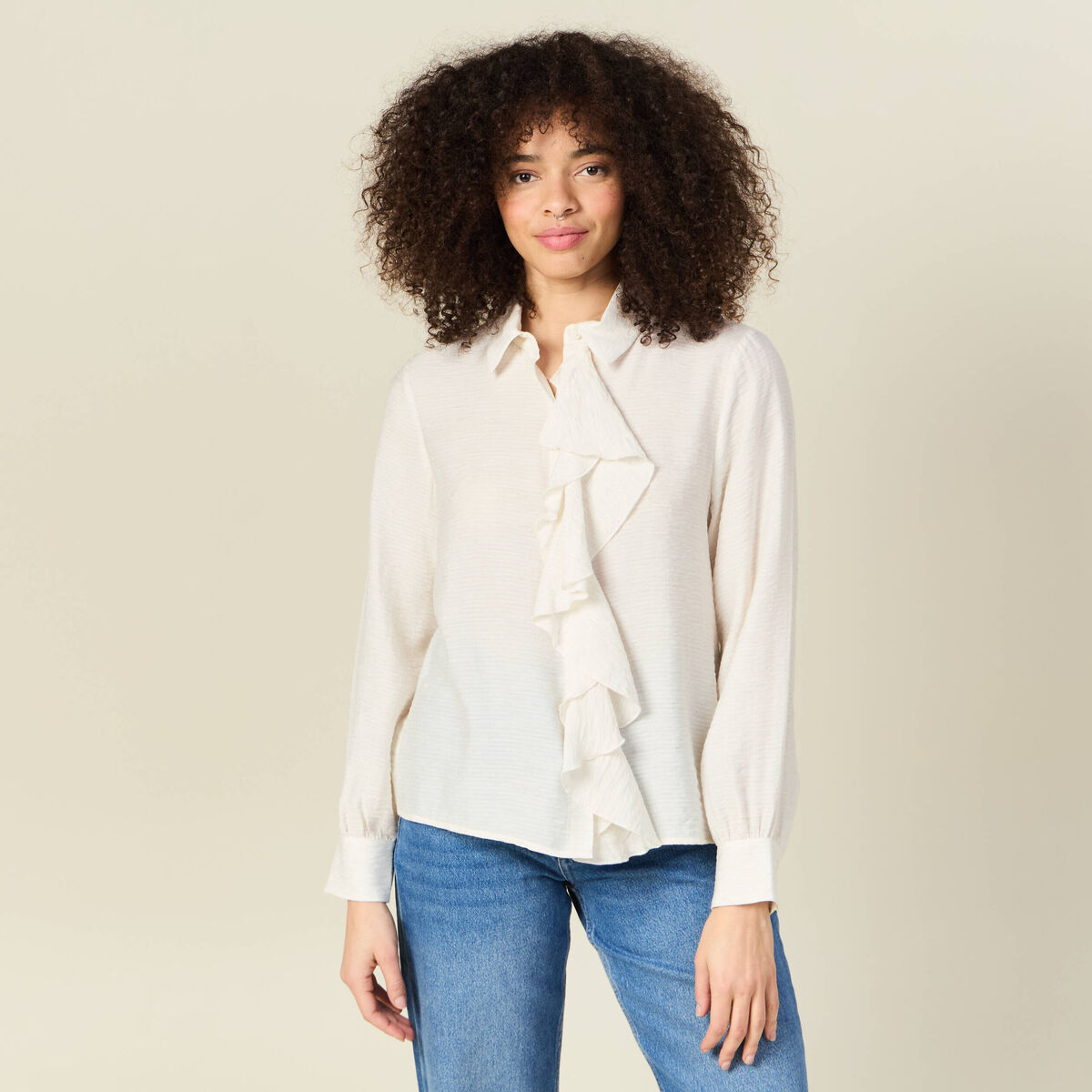 Chemise manches longues ecru femme