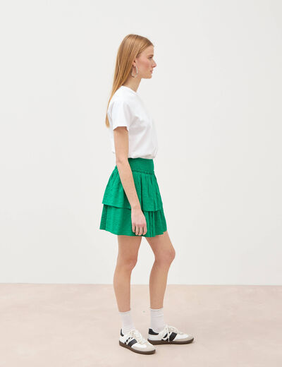 Jupe courte &eacute;vas&eacute;e doubl&eacute;e vert femme