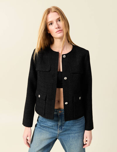 Veste manches longues en tweed noir femme