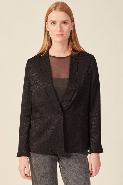 Veste blazer droite satin noir femme