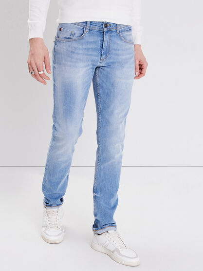 Jeans straight details destroy denim bleach homme