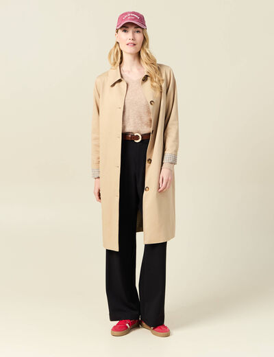 Pull manches longues col en V creme femme