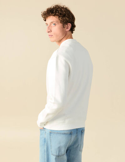 Sweat ras de cou manches longues brod&eacute; ecru homme