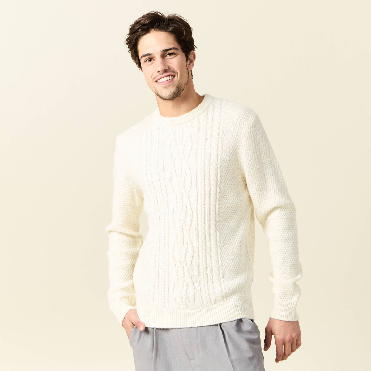 Pull manches longues ecru homme