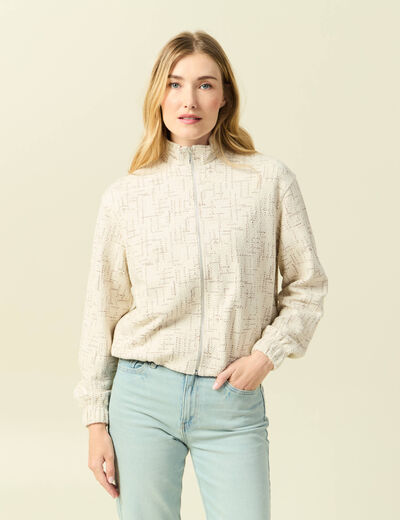Veste manches longues col montant ecru femme