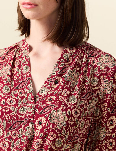 Robe droite fluide ceinturée bordeaux femme