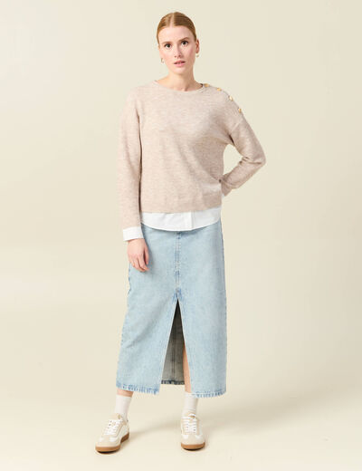 Pull manches longues 2-en-1 creme femme