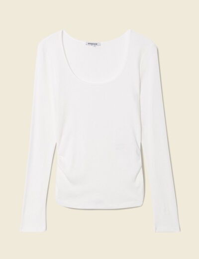 T-shirt manches longues côtelé ecru femme