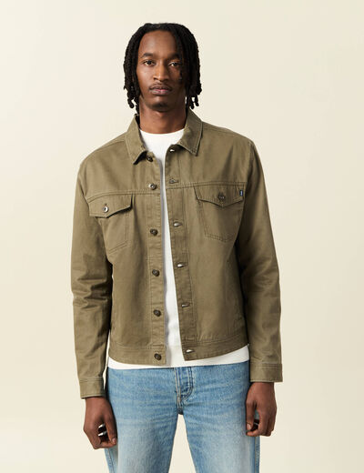 Blouson boutonné vert kaki homme