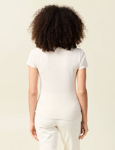 Short cintré manches courtes col rond beige femme