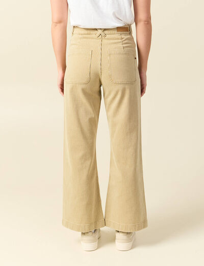 Jeans large ray&eacute; taille haute 7/8&egrave;me beige femme