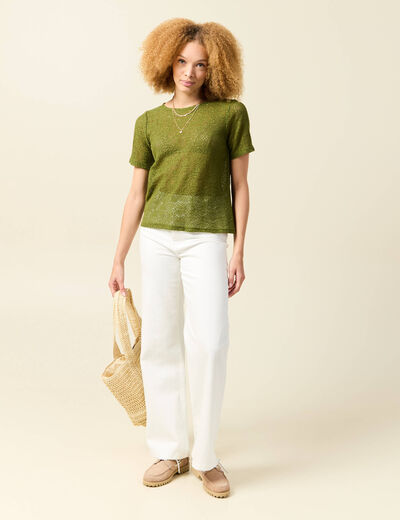 T-shirt manches courtes vert olive femme