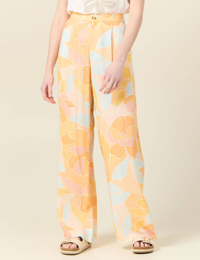 Pantalon large fluide orange clair femme