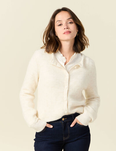 Gilet manches longues creme femme