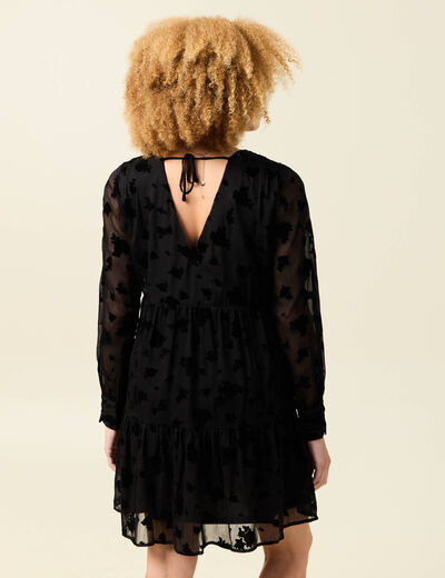 Robe manches longues en voile doubl&eacute;e noir femme