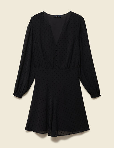 Robe fluide col v manches longues noir femme