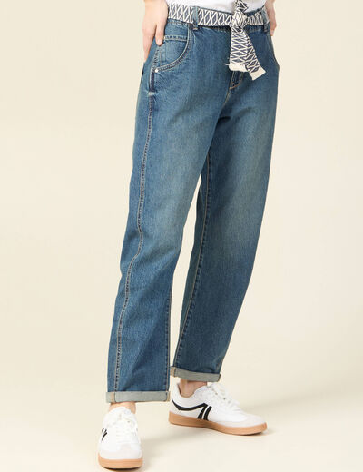 Jeans boyfriend ceinturé denim dirty femme