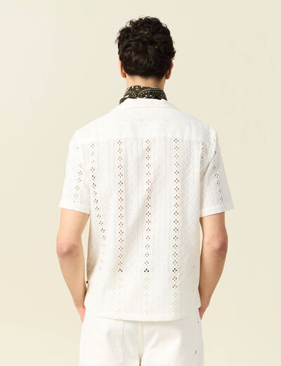 Chemise manches courtes brodée ecru homme