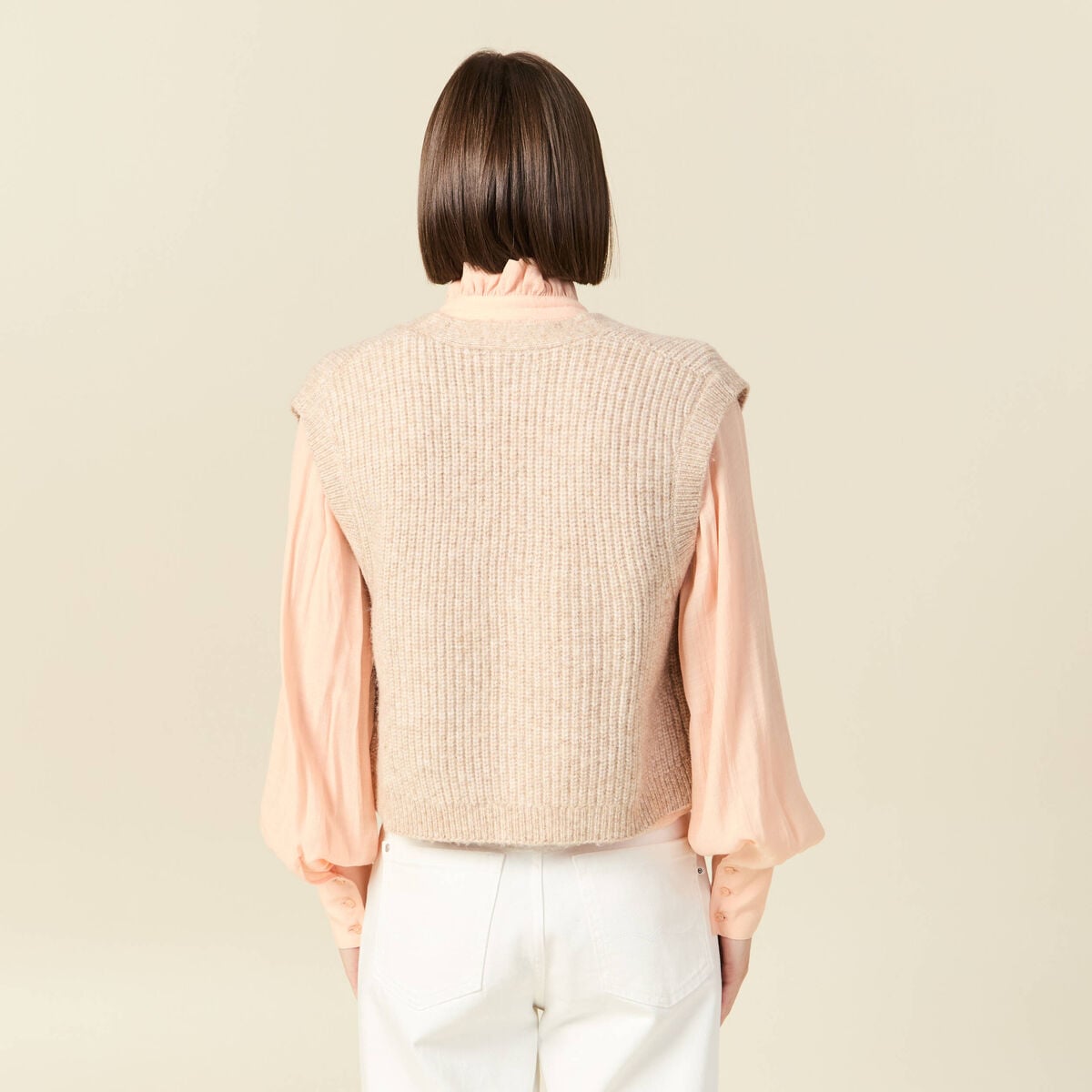 Gilet sans manches creme femme