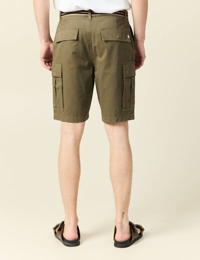 Bermuda droit cargo ceinture vert kaki homme