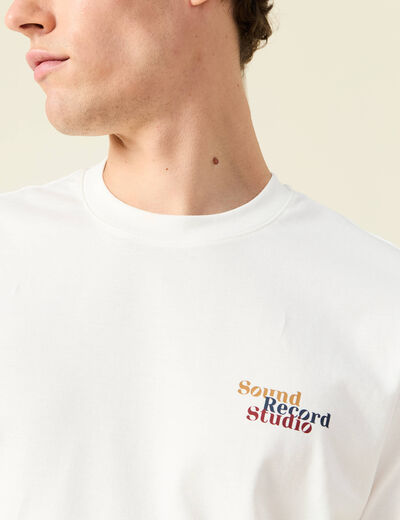 T-shirt en coton manches courtes ecru homme