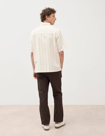 Chemise ray&eacute;e manches courtes ecru homme