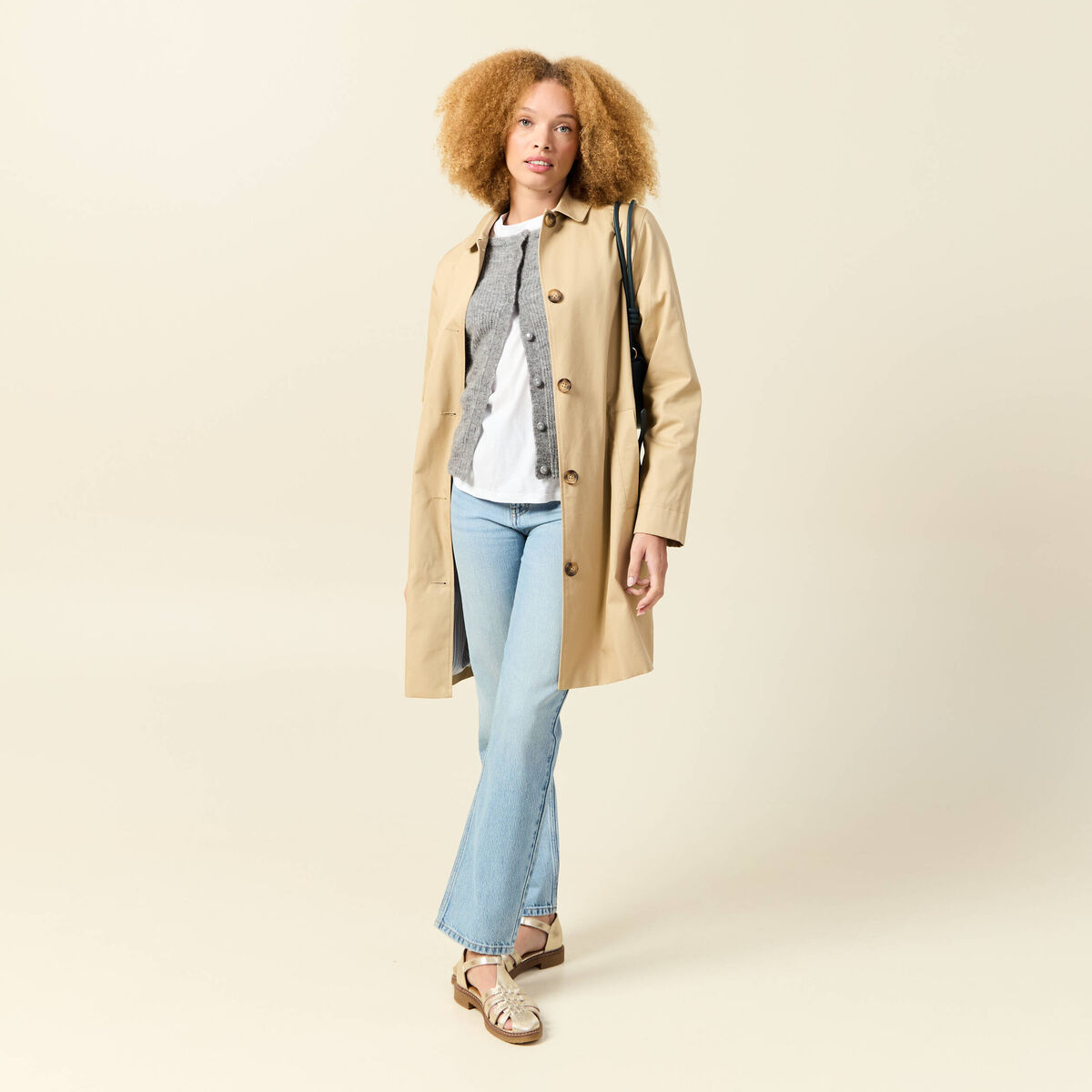 Jeans straight taille haute 7/8&egrave;me denim baby bleu femme