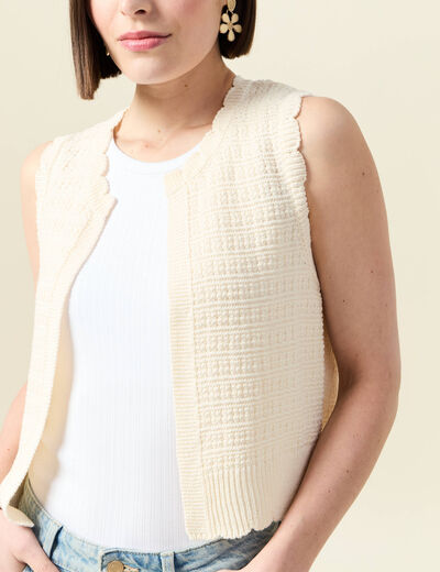 Gilet droit court sans manches creme femme