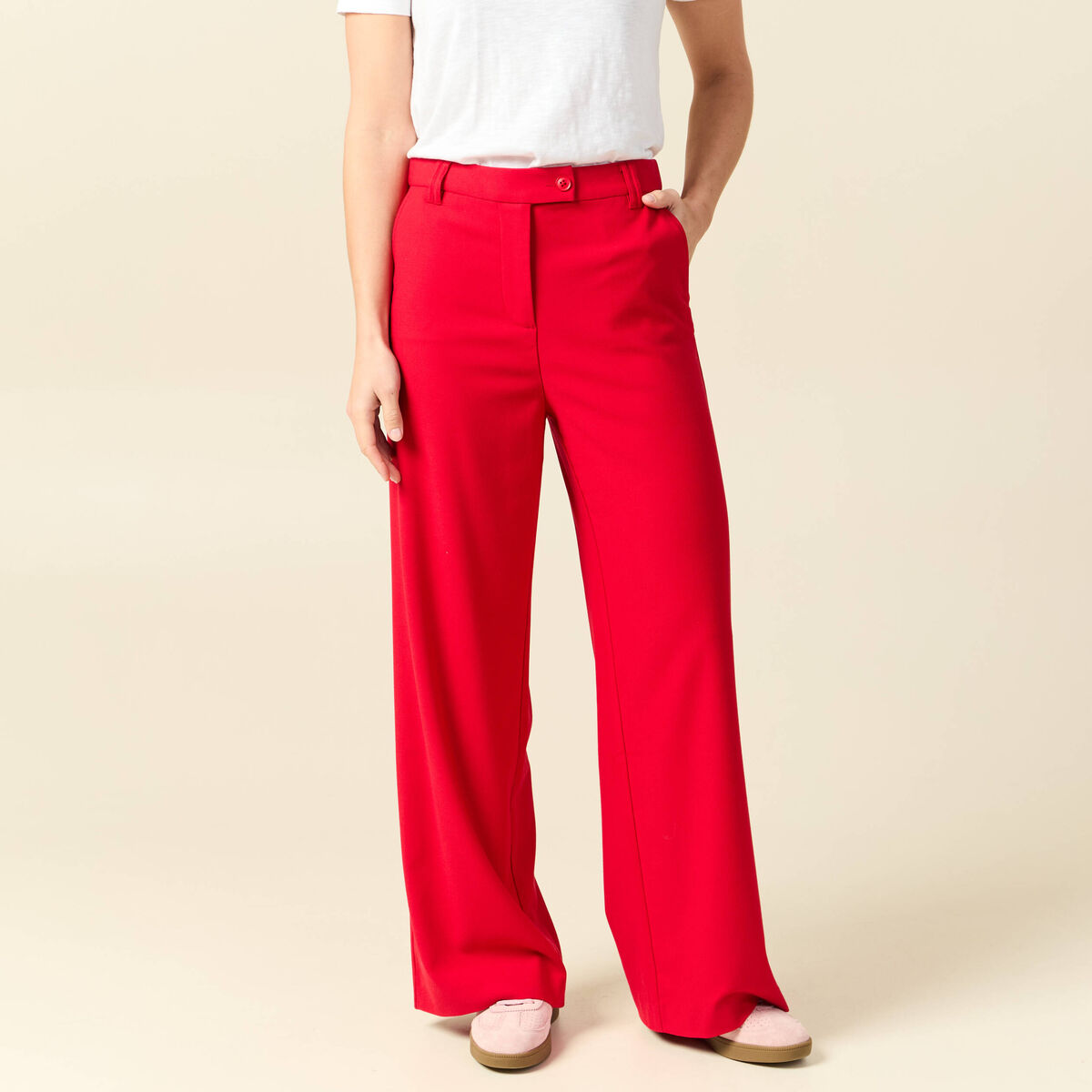 Pantalon loose taille standard fluide rouge femme