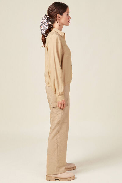 Chemise manches longues beige femme