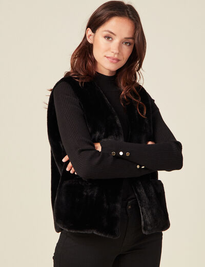 Veste droite fausse fourrure noir femme