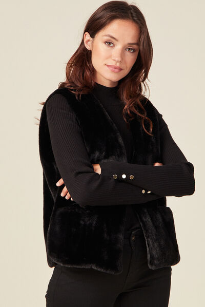 Veste droite fausse fourrure noir femme