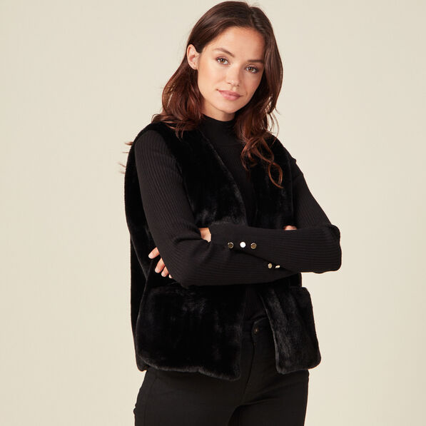 veste droite fausse fourrure noir femme Veste droite fausse fourrure noir femme