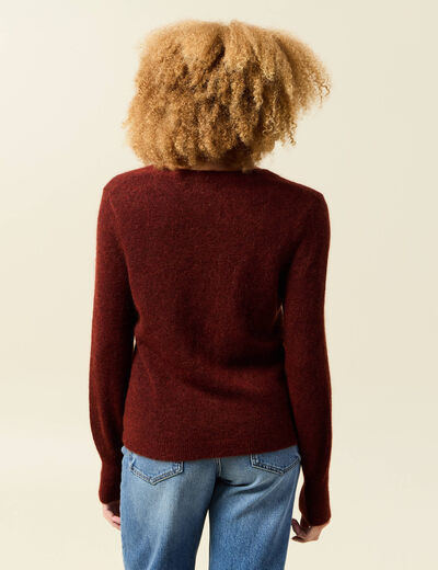 Pull col V manches longues orange fonc&eacute; femme