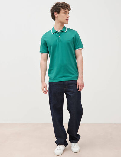 Polo cintr&eacute; en coton manches courtes vert &eacute;meraude homme
