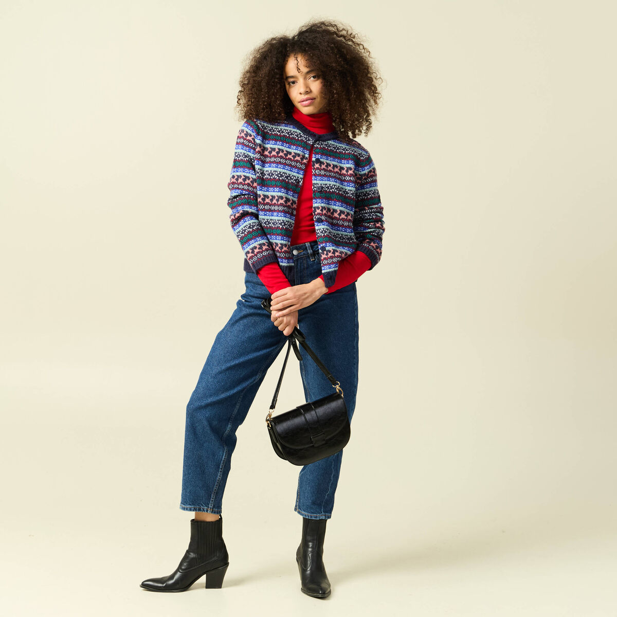 Gilet manches longues sp&eacute;cial no&euml;l bleu marine femme